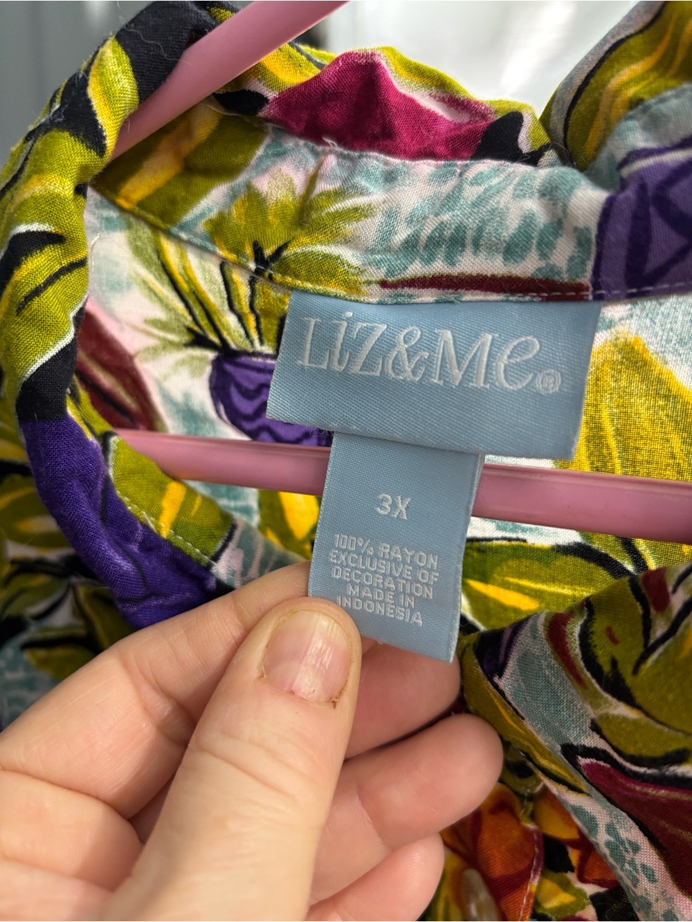 Liz & Me Floral Hawaiian Button-Up Shirt - Multicolor Bold Vibrant Tropical 3X - Picture 3 of 16